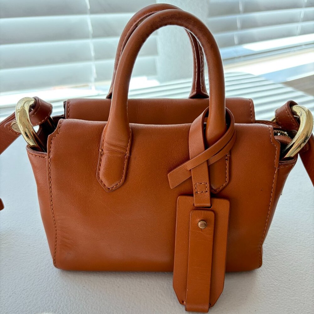 J.Crew Mini Leather Satchel Crossbody Bag Cognac Brown Gold Hardware